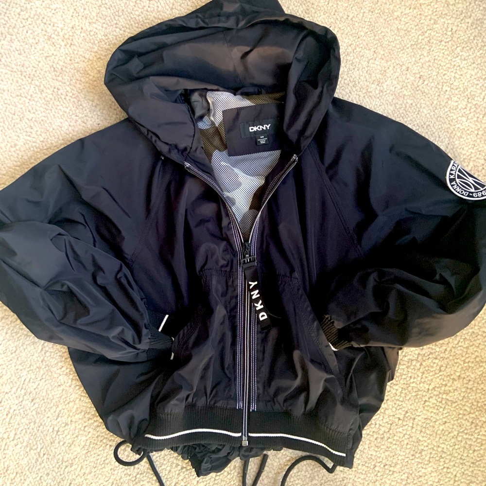 DKNY bomber jacket hooded with camo lining!
